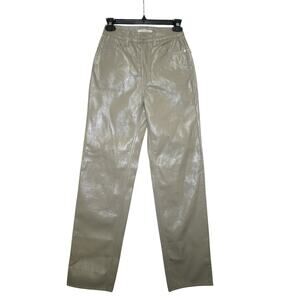 PacSun 90’s Boyfriend Faux Leather Pants – Glossy Taupe Coated Straight Leg 23